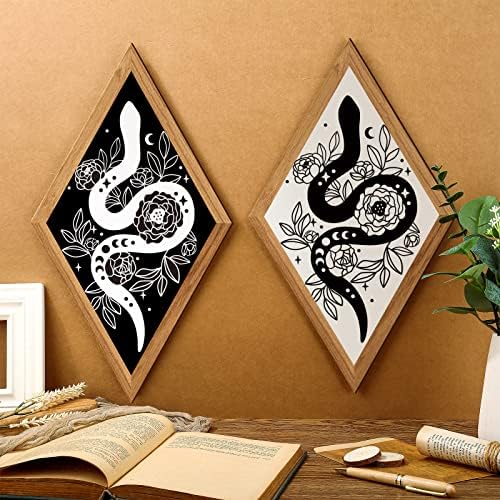 2 парчиња црна и бела цветна месечина змија wallид декор рустикална вештерка дрвена змија декор природна естетска вештерка декор олтар