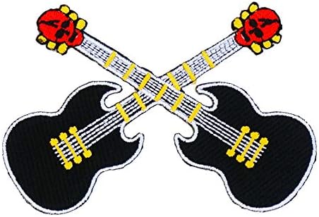 Графички прашина црна електрична череп гитара извезено железо на лепенка Апликација панк -рол heehe heehe metal hippie концерт музичка нота