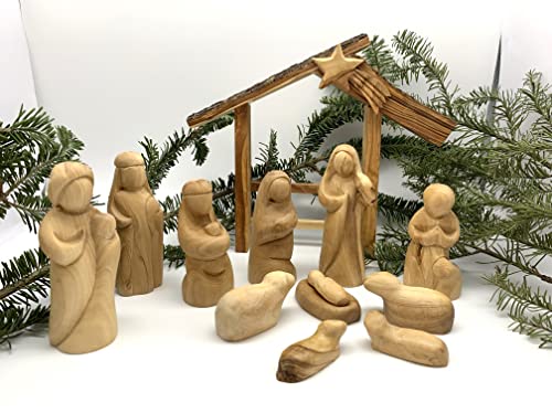 Божиќно породување Поставете затворено, свето земјиште од маслиново дрво Рождество поставено од Витлеем 13 парче, дрво Божиќна природност Крече стабилна, сет на пр?
