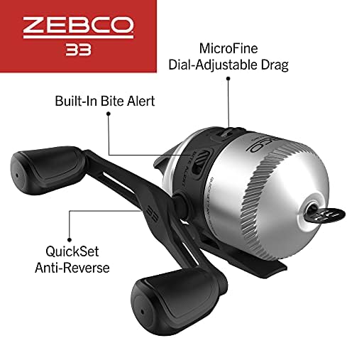 ZEBCO 33 Micro Spincast Rhode Real, големина 10 ролна, променлива десна или лева рака, вградена сигнализација за залак, пред-пукан