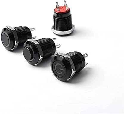 Ganyuu 12mm Водоотпорен оксидиран црно метално копче со копче со LED ламба моментално вклучување на компјутерски прекинувач за напојување 3V 5V 6V 12V 24V 220V