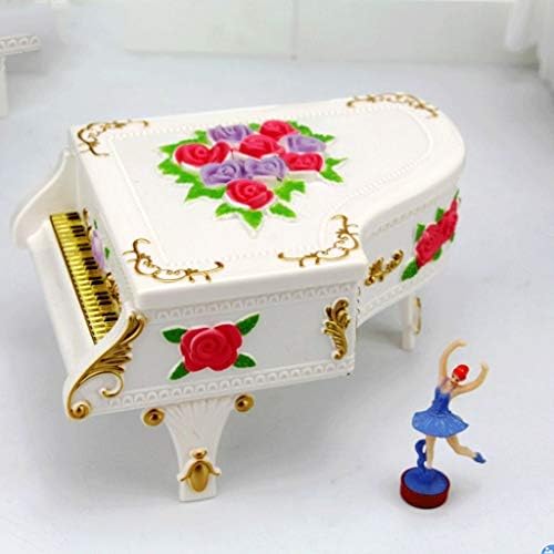 Tfiiexfl бела пијано музичка кутија водеше светлечки музички накит кутија ротирачки балет девојки музички бокс роза музичка кутија