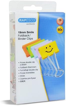Rapesco 1428 19мм насмевка Емоџи, клипови за преклопување/врзивно средство, пакет од 80, избрани