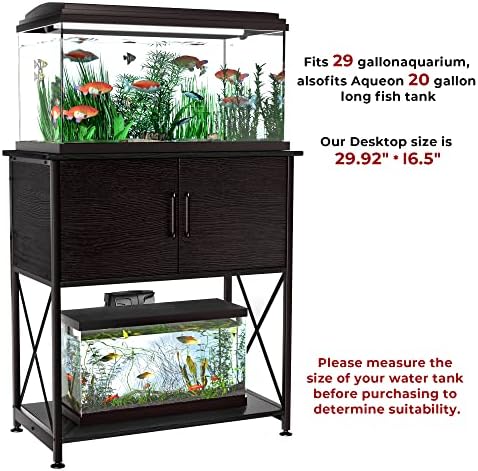 Herture 20-29 галон аквариум штанд метална рамка за риба со резервоар со складирање на кабинет, за 20 галон долги аквариум, 29,9 L*16.5
