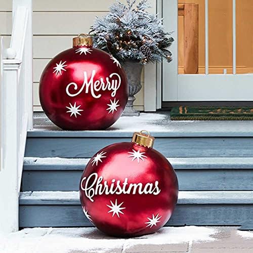 Божиќни украси, 23,6 инчи на отворено Божиќно ПВЦ украсена топка, гигантска божиќна топка за надувување за домашен Божиќен декор на отворено