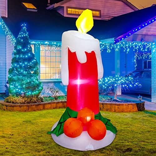 Goosh 6 ft Висина Божиќни надувувачи на отворено свеќа, распрскувачки двор за декорација со LED светла вградени за одмор/Божиќ/забава/двор/градина