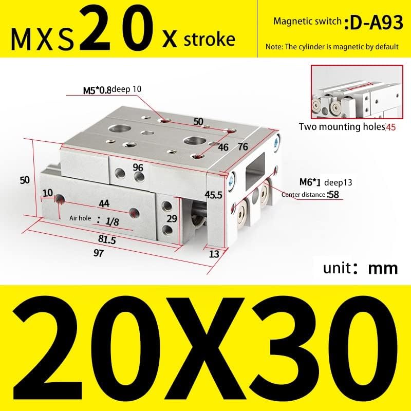 Пневматски MXS серија железнички слајд воздушен цилиндер MXS20-10 MXS20-20 MXS20-30 MXS20-40 MXS20-50 MXS20-75 MXS20-100 MXS20-125 20-150 1PCS