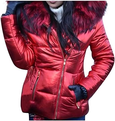 Bzshbs Сјајна пуферска јакна жени исечени крзнено аспиратор за пакувања со патенти надолу зимска надворешна облека