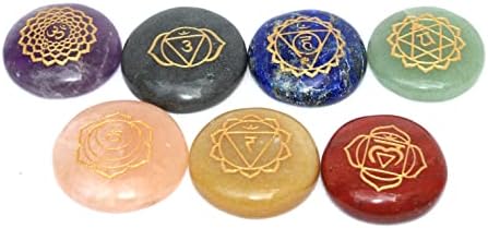 Etет Чакра санскрит постави врежани кружни обликувани 7 камени чакра балансирани кристали за медитација и скапоцен камен