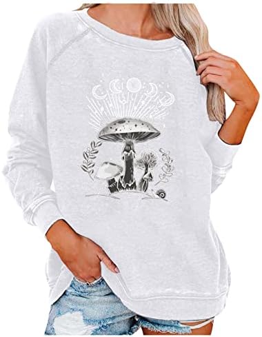 Надворешна облека за женски манжетни со долг ракав брод вратот Месечина Месечина печурки цветни печати лабава вклопена облека за џемпери дами