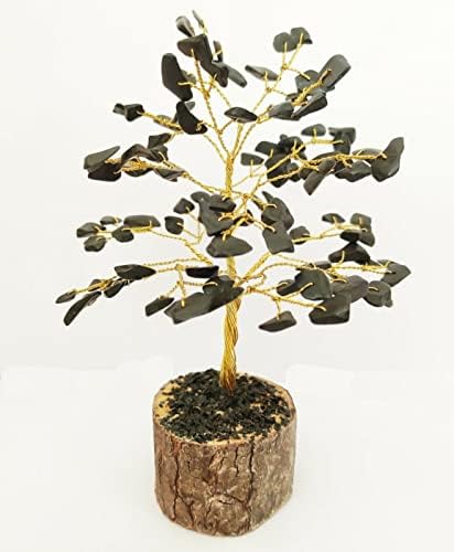 Nirdesh Исцелување кристално дрво Црно опсидијанско дрво Чакра дрво на живот, бонсаи пари дрво златна жица дрвена база реики кристални подароци