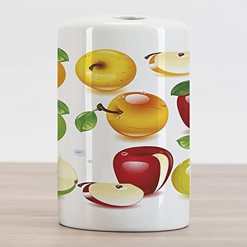 Зачудувачко овошје, држач за четкичка за заби, различни сорти на јаболка стил на цртан филм сочно вкусно овошје, декоративен разноврсен countertop за бања, 4,5 x 2,7, црвена ?