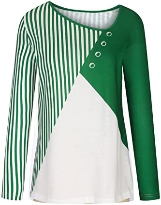 Маички за жени обични долги ракави блок -бои за крпеница Туника врвови новини дијагонални јаки лабави вклопени трендовски блуза