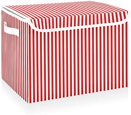 Катаку Преклопливи Кутии за Складирање Со Капаци Геометриски Црвени Пруги Големи Склопувачки Канти За Складирање Ткаенини Со Капаци Плакар Корпа
