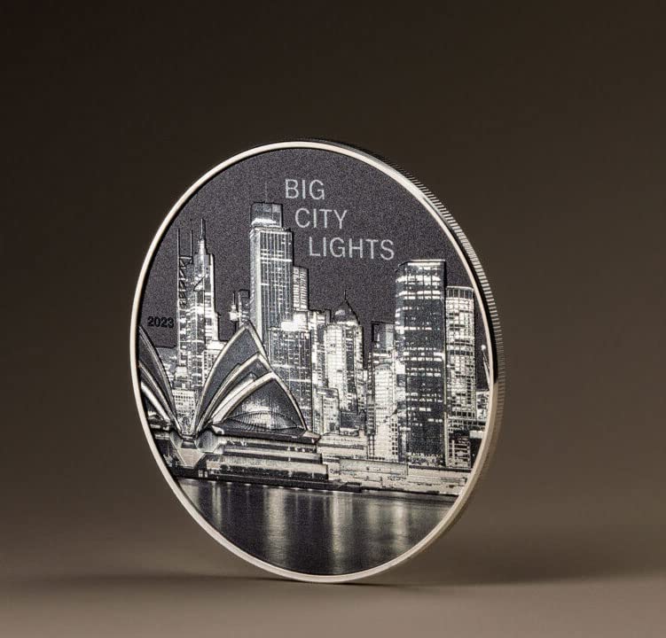 2023 Де Големи Градски Светла Пауеркоин Сиднеј 1 Мл Сребрена Монета 5$ Кукови Острови 2023 Доказ