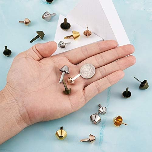 Fashewelry 120pcs 4 бои метални шилести конуси на дното на обетката 20мм 24мм мешана чанта за чанти за чанти за чанти нокти за нокти, рамни столпчиња за занаети за кожен занает