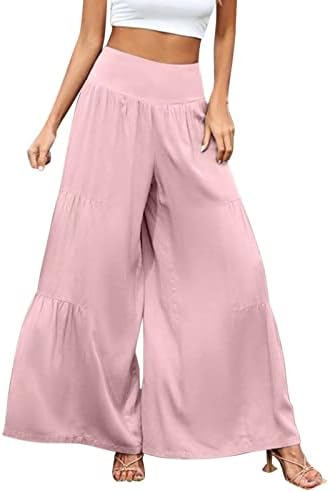 Дами цврста боја обичен џеб лабава памучна постелнина широки панталони за нозе дами панталони