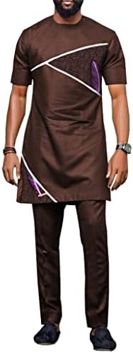 Африкански мажи облека традиционална памучна памучна маица Дашики врвови и панталони племенски печати формални производи за облека