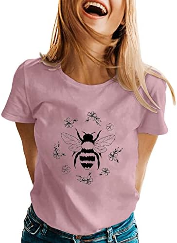 Брз сув маички жени пролетни летни пчели печатени кратки ракави o врат маица врвни долги ракави спандекс кошула жени