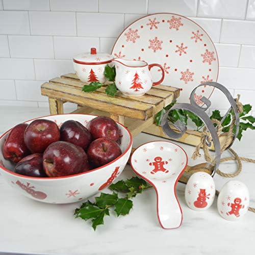 Божиќна колекција Евра Керамика Винтерфест, овошна чинија од 120oz за сервирање и украси, црвена/бела боја