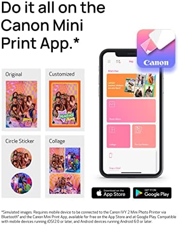 Канон Ајви 2 мини печатач за фотографии, печатење од компатибилни уреди со iOS и Android, отпечатоци од лепки, чисто бело Zink ™ Леплива