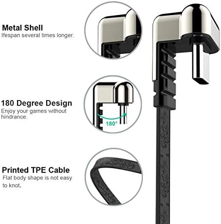 USB C кабел, Umecore 6ft 90 степени десен агол USB до 180 степени тип Ц Брзо полнење рамен кабел за Samsung Galaxy S21 S21+ S20 Fe S10 S9
