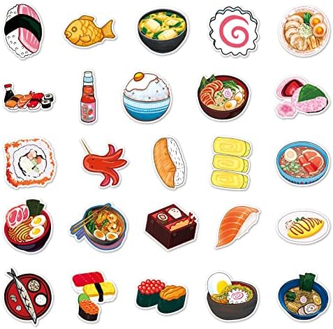 Налепници за суши од 50 парчиња суши налепници за суши од ориз пакуваат симпатични суши естетски налепници јапонски храна водоотпорни винилни налепници за шишиња с