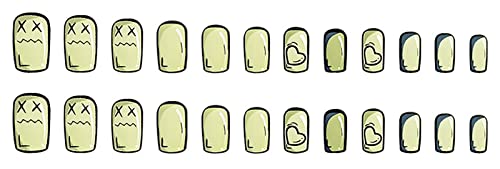 Еео Притиснете На Ноктите Средни Лажни Нокти Со Деисн Симпатичен Лепак На Ноктите Квадратни Лажни Нокти Зелени Акрилни Вештачки Нокти За Жени