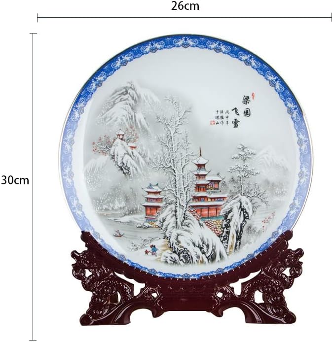 Керамичка чинија TJLSS Традиционална кинеска стил Снежна сцена порцеланска декоративна чинија Метапот за хотел за дневна соба