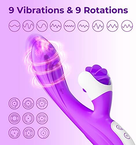 Luzhu зајак вибратор вибратор дилдо за жени вагинално здравје, g место вибратор со ротирачки јазик што лиже 9 вибрации и 9 ротација Реални силиконски