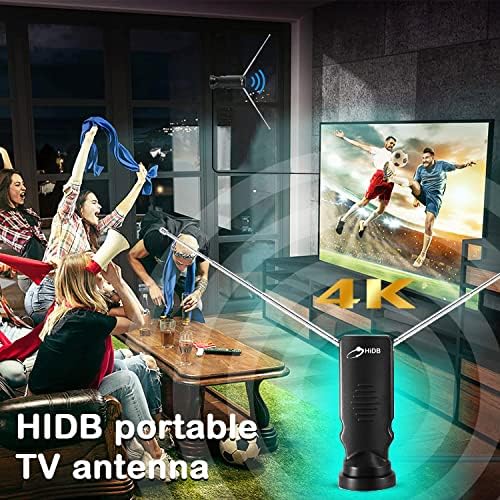 HIDB ТВ антена за паметни телевизори, зајаци за зајаци со долг дострел Внатрешна ТВ антена HD дигитална за канали за слободен воздух HDTV ， База