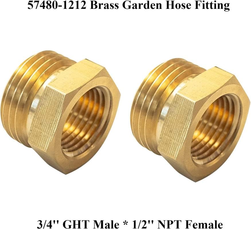 2 пакет 57480-1208 Поставување на црево за градинарски месинг, конектор за адаптер за цевки, 3/4 '' GHT машки * 1/2 '' nptен женски