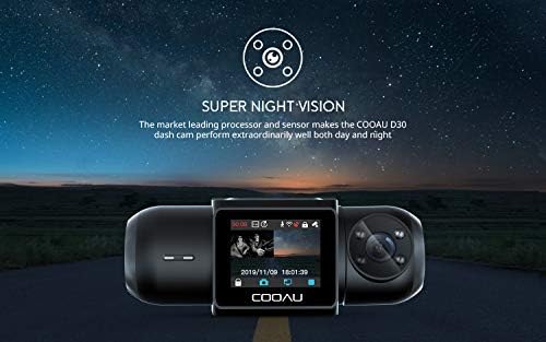 COOAU Dash cam, Вклучена Е 64gb SD Картичка, 1080p FHD Вграден GPS Wi-Fi, Преден И Внатрешен Рекордер За Камера За Автомобили За Uber Со Инфрацрвено Ноќно Гледање, Sony Sensor, 4 IR Led Диоди,G-Сен