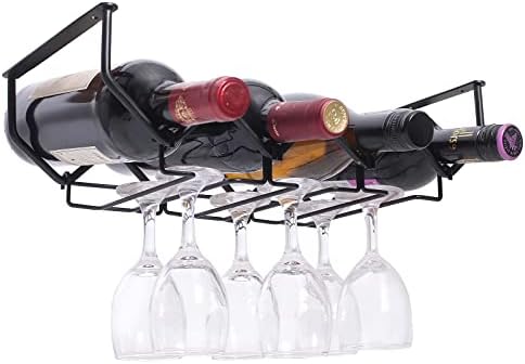 Стаклена решетка за вино под кабинетот Стебвер решетката и држачот за шише со вино во кујната со 4 организатор на шишиња и 6 држач за стакло