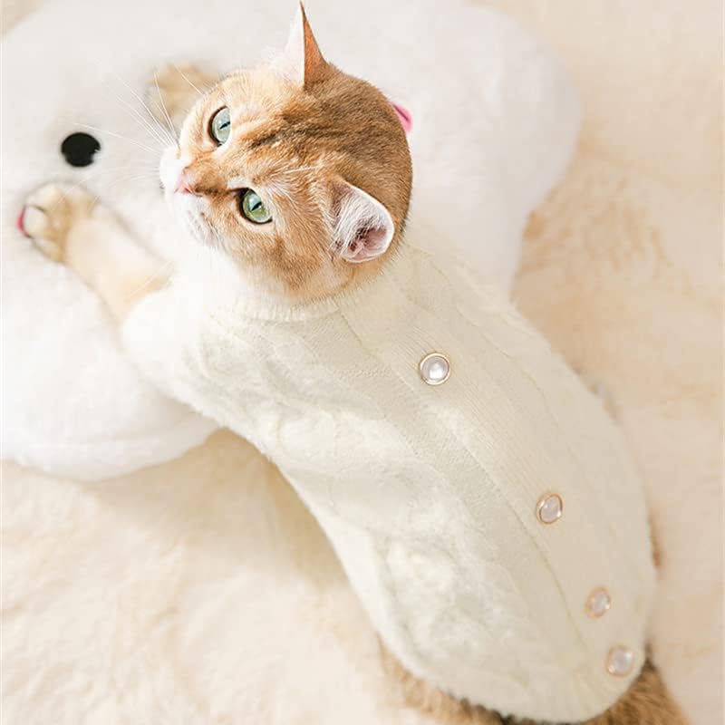 Класичен џемпер за кучиња кучиња зимска топла облека за мали кучиња костумска палто плетење капчиња облека мачка џемпер беж xs