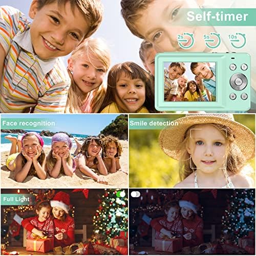 Дигитална камера, FHD 1080p Дигитална камера за деца видео камера со 32 GB SD картичка 16x дигитален зум, компактен момент и пукачка камера