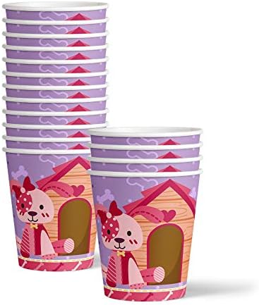 Пинк Девојче кученце куче роденденска забава постави таблички чаши чаши комплет за садови за 16