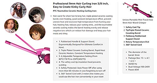 Ореота виткари за коса 9мм керамичко виткање железо за мажите/жени кратка/долга коса мала барел коса крим -крим со железо со 6 прилагодување на температурата
