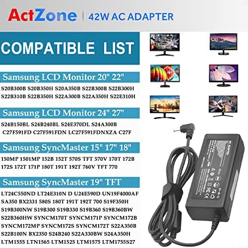 14V 3A AC DC Adapter Power Cord for Samsung Monitor SyncMaster 15 17 18 19 20 22 23 24 27 LTM1555B LTM1555X S22A300B S22A35OH S27D390H