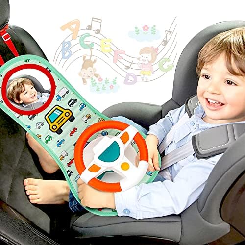 Играчки за седишта за бебиња Covtoy Baby Car за новороденчиња со играчки со огледала на автомобили во воланот со музички светла што возат звуци играчка за седиште во авто?