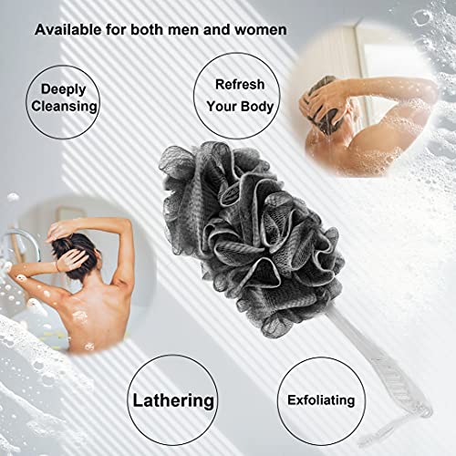 Pphao - црна loofah - бамбус јаглен loofah на стапче - четка за задна бања долга рачка - грб за туширање за мажи и жени - сунѓер