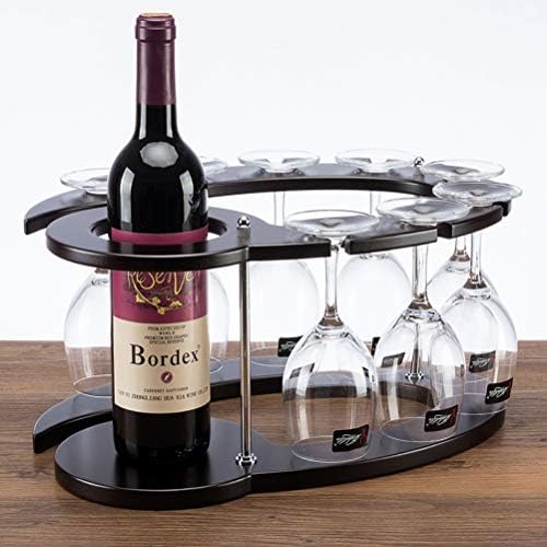 Стилска едноставност дрвена решетка за вино со стаклена држач за табела за табела со табела со шише со шише и 8 Организатор на матични софтвер,