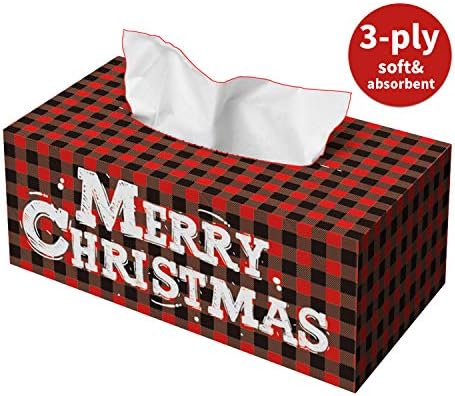 Кутија за хартија за ткиво на лицето со биволска карирана шема и весели Божиќни материјали 6 кутии ткиво за Божиќна забава