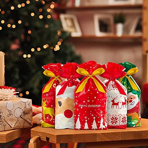 Senbos 50 компјутери Божиќни бонбони торби, Божиќни лекувани торби Кенди Добрите пластични торби за подароци за роденденска забава за закуска