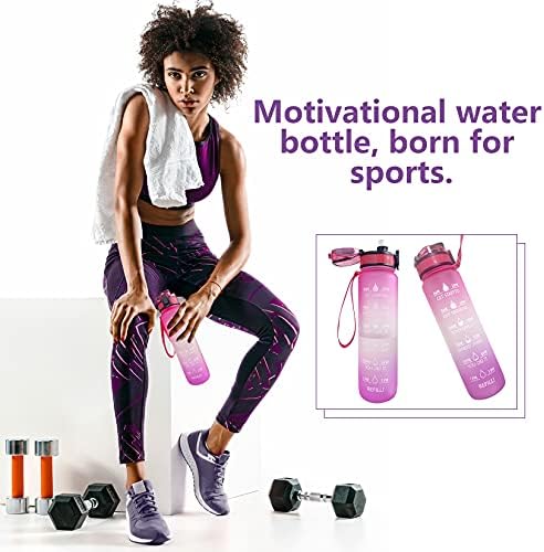 Шише со вода 32oz, спортско шише со вода со слама и временски печат без истекување и БПА, за секојдневен живот, фитнес и спорт