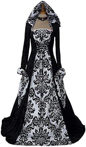 LCEPCY Средновековен фустан за жени, облекувајте го подот должина на вештерки, ретро долги ракави, облеки за облека, облека со аспиратор