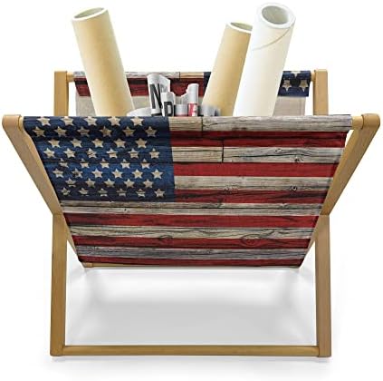 Ambesonne 4 -ти јули списание и носител на книги, дрвени штици насликани како знаме на знаме на Соединетите држави, патриотски стил на земја,