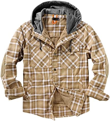 Машка качулка кариран палто, обичен задебелен со долги ракави, декомско копче за руно надолу со јакна со џебови со џебови