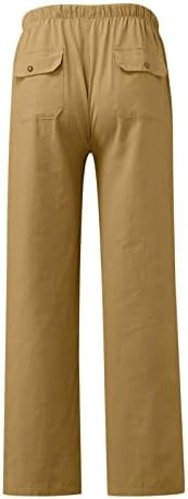 Машки панталони со џебови лето опуштено вклопување бохо панталони цврста боја еластична половината со широки нозе обични атлетски панталони