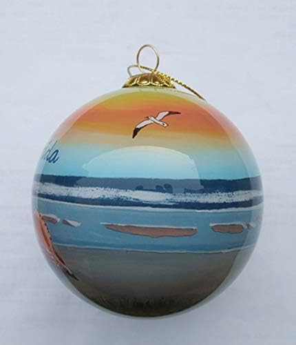 Рачно насликано стакло Божиќно украс - сцена на плажа w/школки дестина